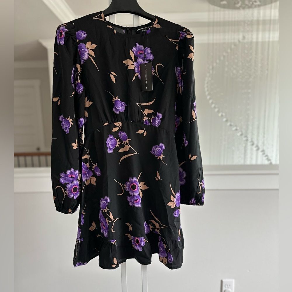 ASOS Wednesdays Girl black purple floral mini shift dress